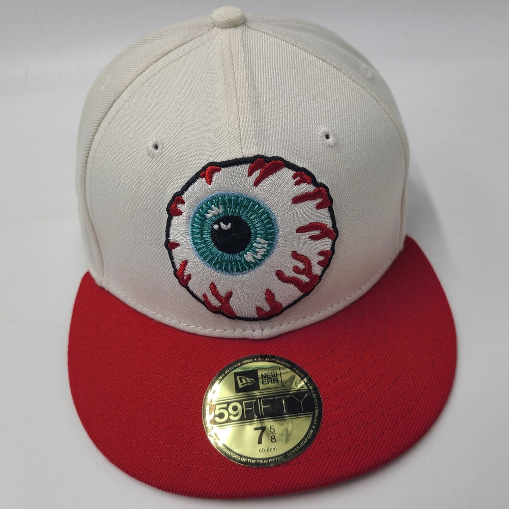 Mishka Hat Fitted 7 5/8 New Era 59Fifty White Red Keep Watch Eyeball Streetwear